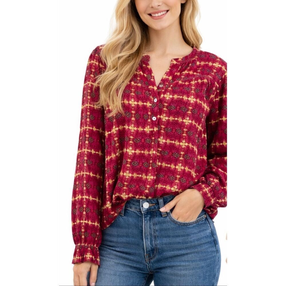 Garance Paris pink ikat popover blouse size small